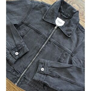 Abercrombie & Fitch Full Zip Black Denim Moto Denim Jacket Cropped Trucker Sz XS